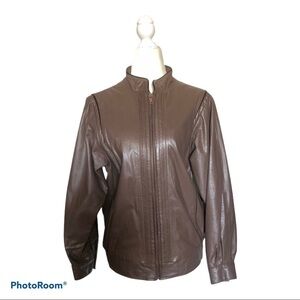 Vintage LE SOLEIL Taupe Leather Bomber Jacket